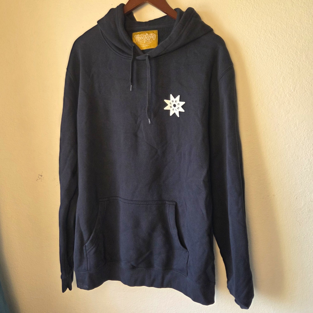 Free Rein Coffee Company Men’s Navy Pullover Hooded Graphic Print Hoodie 2XL